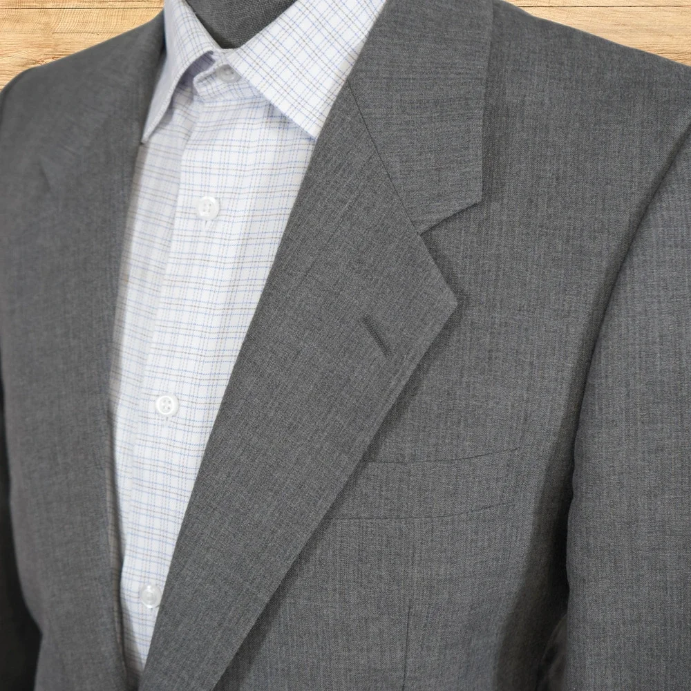 Yves Saint Laurent Vintage 1980s Solid Gray 2-Btn Suit Jacket Made in France YSL